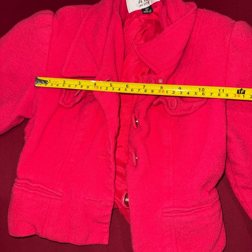 Vintage Petite Hot Pink 100% Wool Cropped Tailored Blazer - Picture 13 of 15
